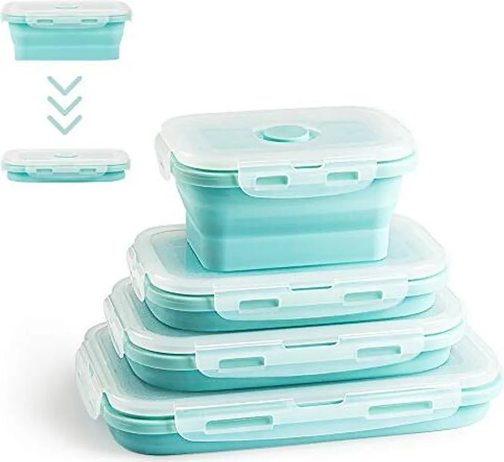Virklyee Scatole in Silicone Pieghevoli - Set 4 Pezzi Blu O2