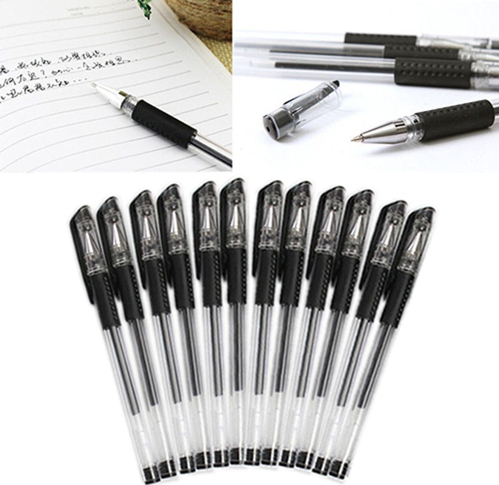 12pcs Box 0,5 mm schwarzer Gel Ink Rollerball Ballpoint Stift Studienbüro Briefpapier