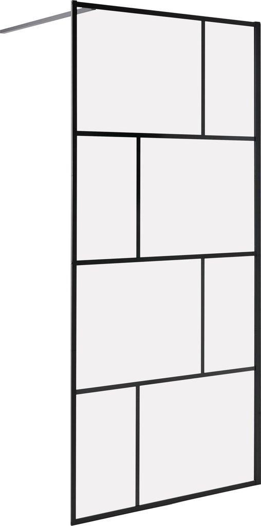 BELIANI Duschwand Schwarz Sicherheitsglas u. Aluminium 195 cm Hoch 90 cm Breit mit Wandprofil ohne Tür Modern Klarglas Walk-In Dusche für Badezimmer