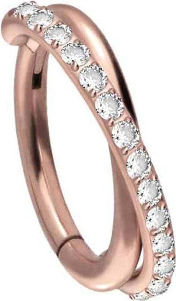 Ohrpiercing, Nasenpiercing, Septum Piercing Titan Segmentring Clicker 2 RINGE ÜBERKREUZT + EINGEFASSTE KRISTALLE RoséGold Innendurchmesser: 7mm +...