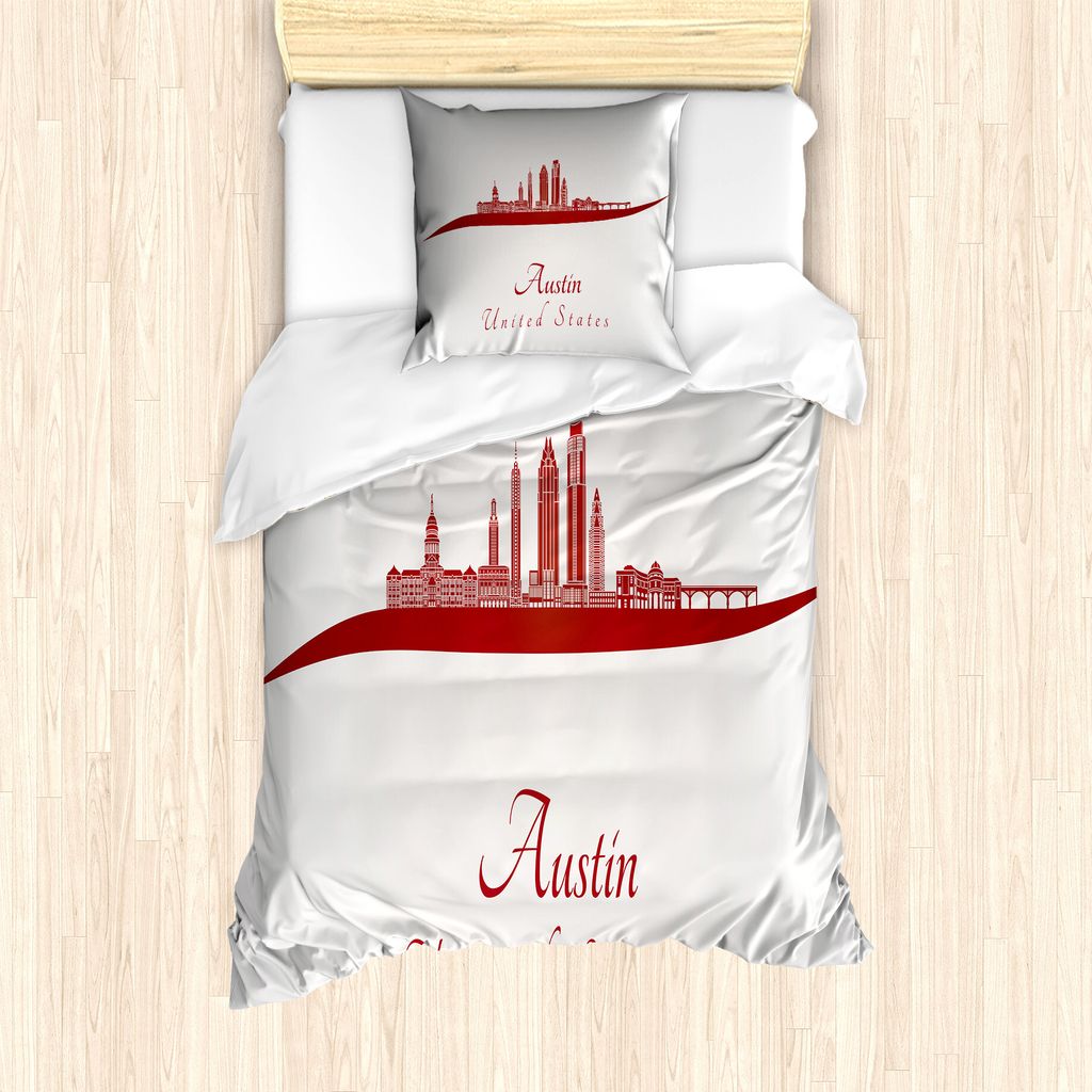 ABAKUHAUS Austin Bettbezug Set für Einzelbetten, Kalligraphisches Moderne Skyline, Milbensicher Allergiker geeignet mit Kissenbezug, 135 cm x 200 ...