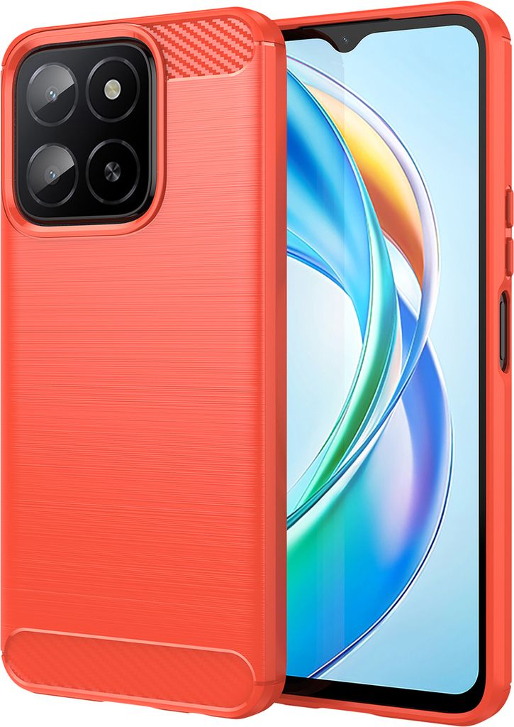 Hülle für Honor X5B Plus Carbon-Faser Weich TPU Silikon Stoßfest Handyhülle Rot