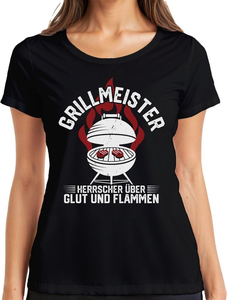 Grillmeister Herrscher Glut Flammen Hobbygriller Geschenk Sommer Damen T-Shirt, Schwarz, 3XL