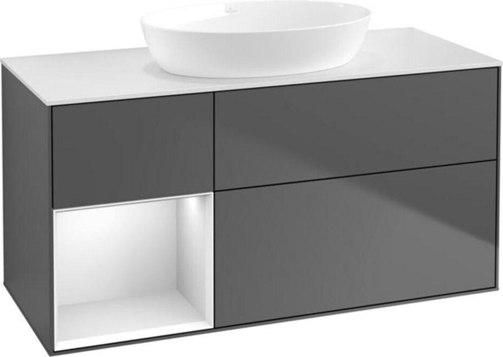 V&B Waschtischunterschrank Wandbeleuchtung Finion 120cm, Pl w m, Reg wh. m Lac, Anthrac. m
