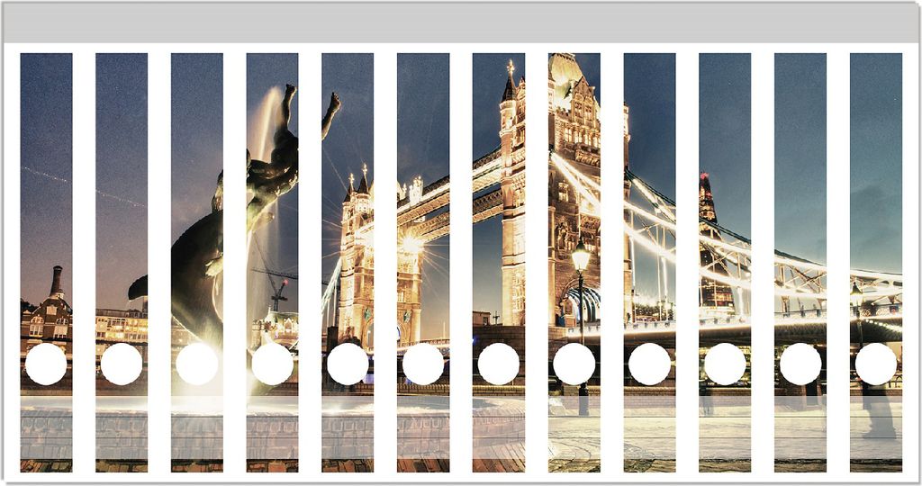 Wallario Ordnerrücken Sticker, selbstklebend für schmale Ordner, 12 Stück, Motiv London - Tower Bridge bei Nacht