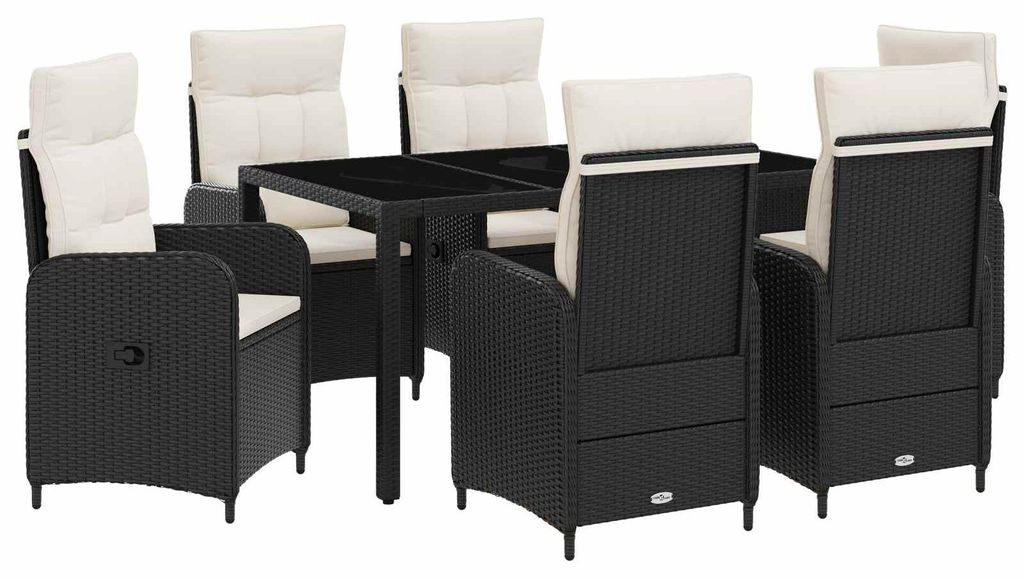 vidaXL Outdoortisch-Set 7 pcs Schwarz und Cremeweiß 150 x 90 x 75 cm