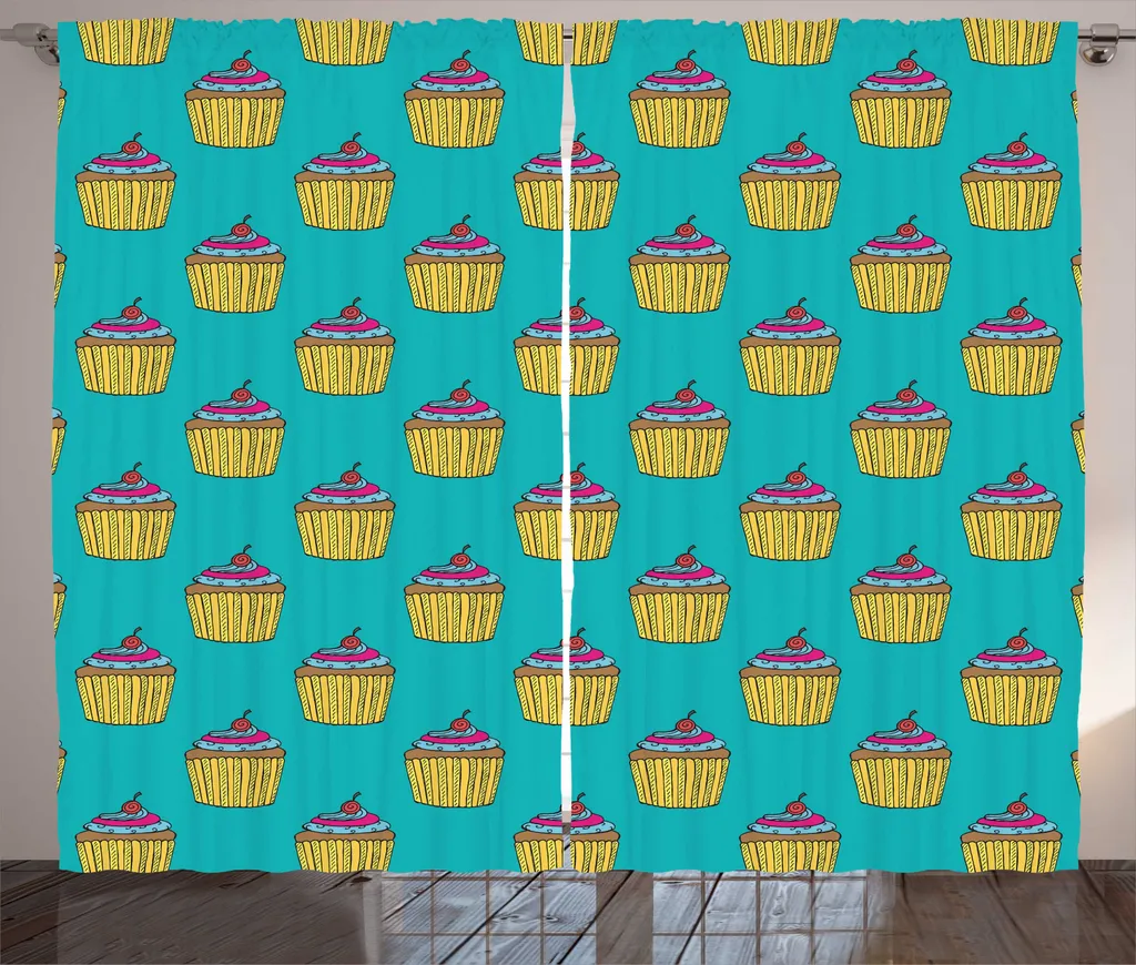 Rideau Universel Anti-Regard Motif Cupcakes Cerise 280x225cm Prêt-à-Poser