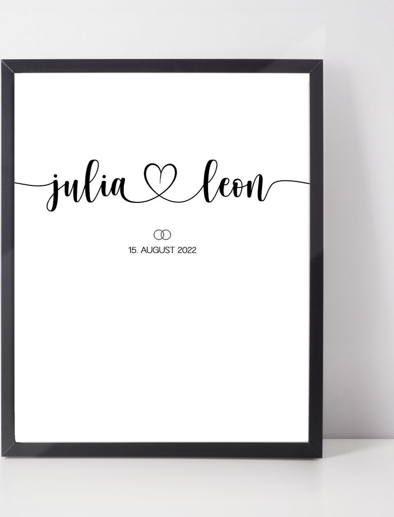 Personalisiertes Hochzeitsposter | minimalistisches Hochzeitsgeschenk | Hochzeitstag mit Brautpaar Namen | Hochzeit Poster – A3 (29.7x42cm) / sch...