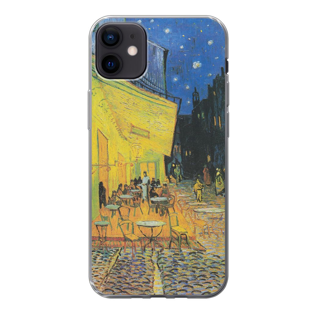 MuchoWow Handyhülle Schutzhülle Hülle für iPhone 12 mini Caféterrasse bei Nacht - Vincent van Gogh Silikon Softcase Handy Hülle - Bild