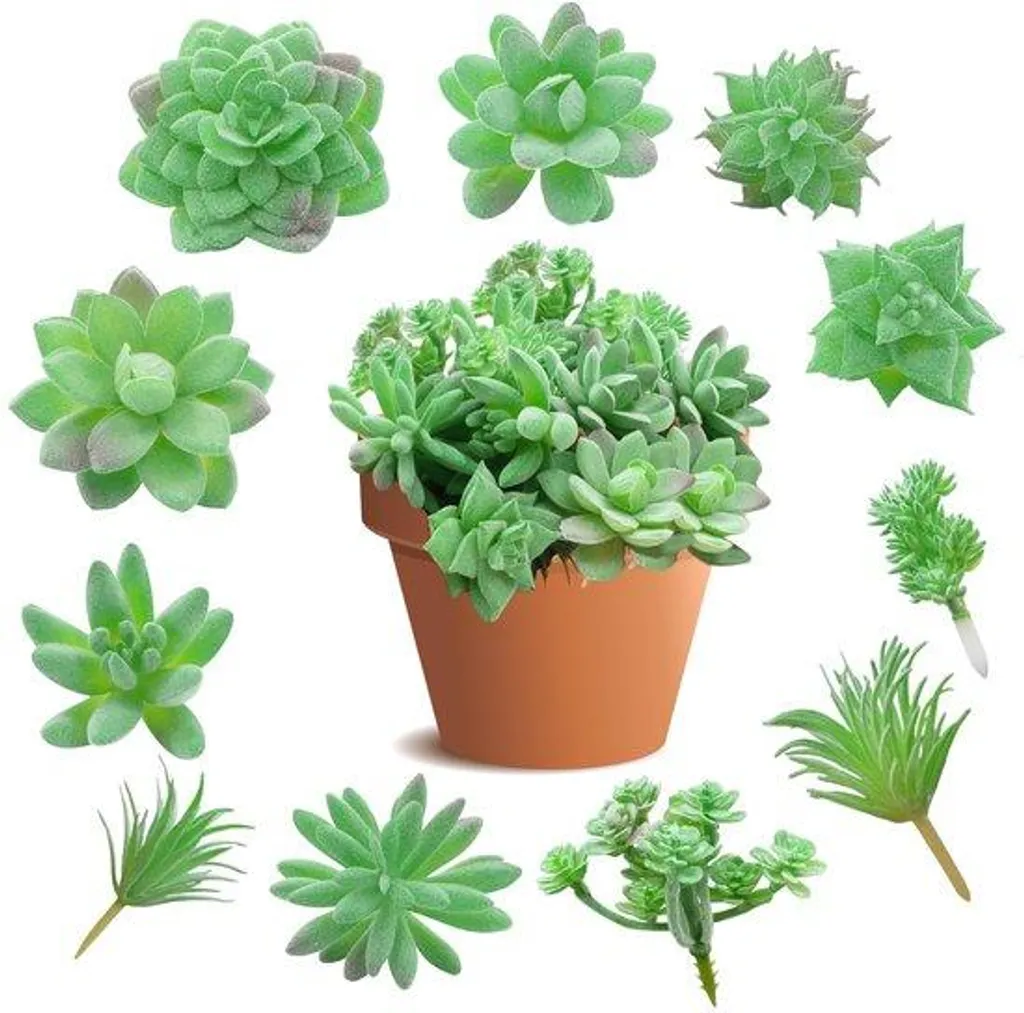 Lot de 11 mini plantes vertes artificielles en plastique sans pot