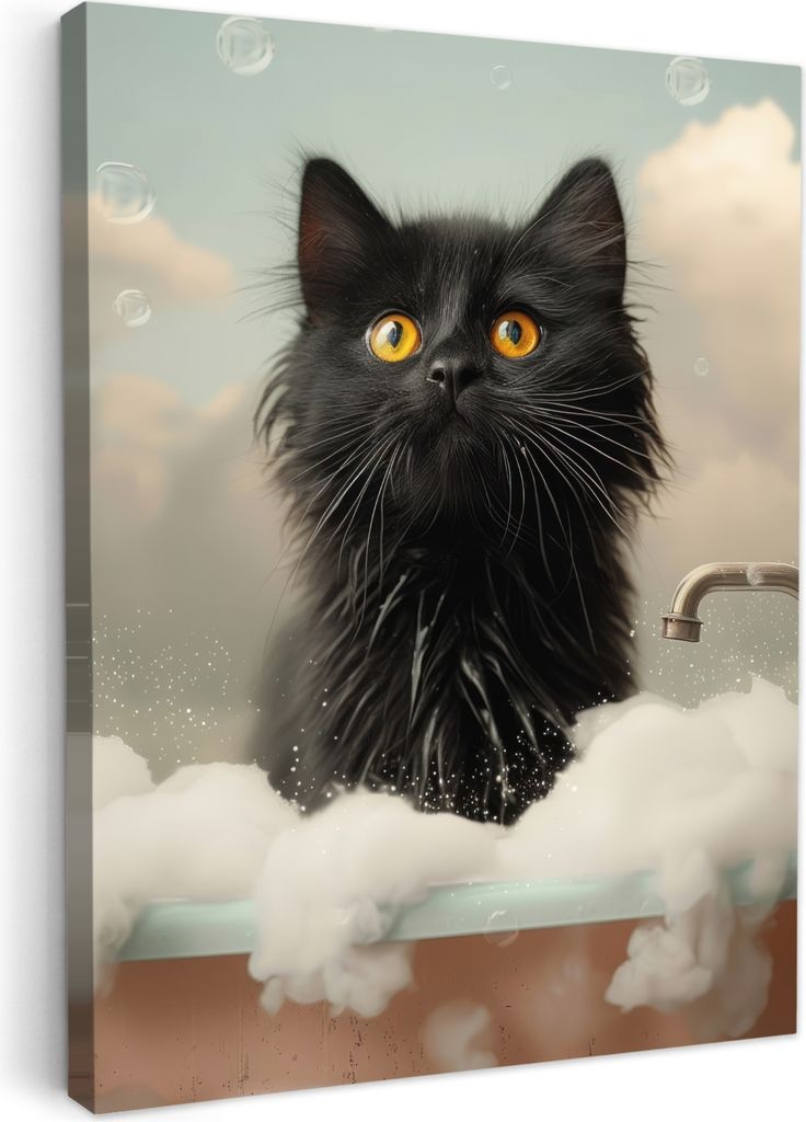 MuchoWow - Leinwandbilder - Katze - Bad - Schwarz - Tiere - Schaumstoff, Wandbild, Wanddeko Bilder Wohnzimmer, 30x40 cm
