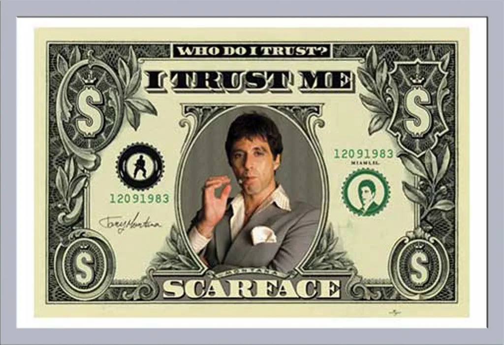 Quadro Scarface Dollar Bill 61x91.5 - Cornice Shinsuke MDF Argento