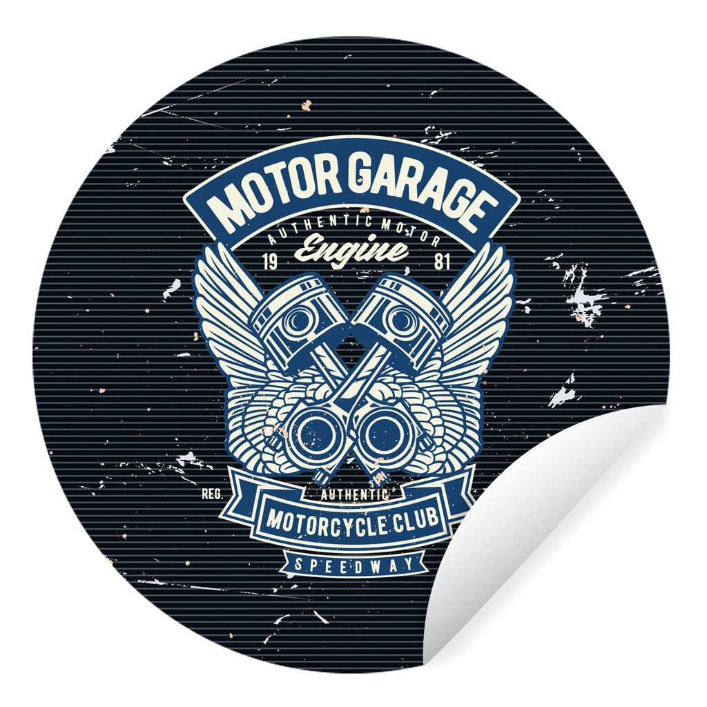 MuchoWow Runde Wandtattoo - Wandsticker Tapete Aufkleber Mancave - Motorrad - Auto - Oldtimer Ø 80 cm Selbstklebend und Repositionierbar - Wanda...