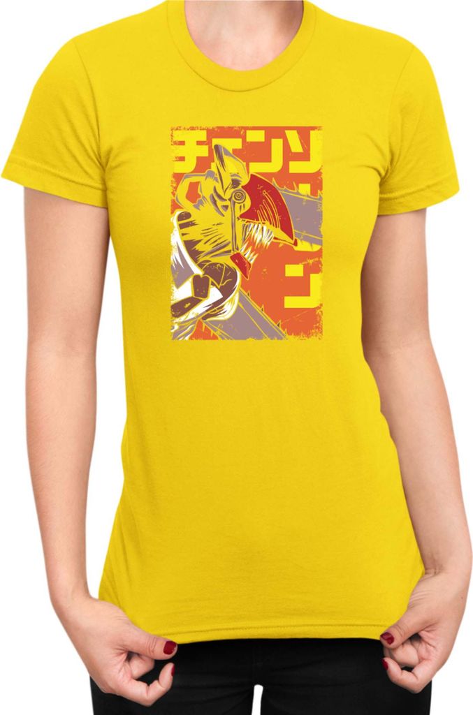 Damen T-Shirt Manga Japan Anime Comics Animation Chainsaw Anime manga Man 11, Lady XL / Gelb