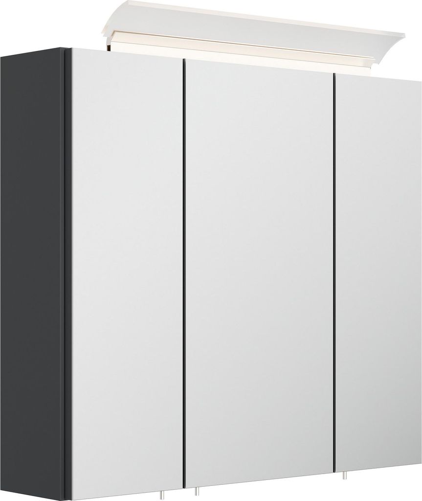 Badezimmer Spiegelschrank 3-türig LED-Lampe 70 cm Grafit Produktbild 