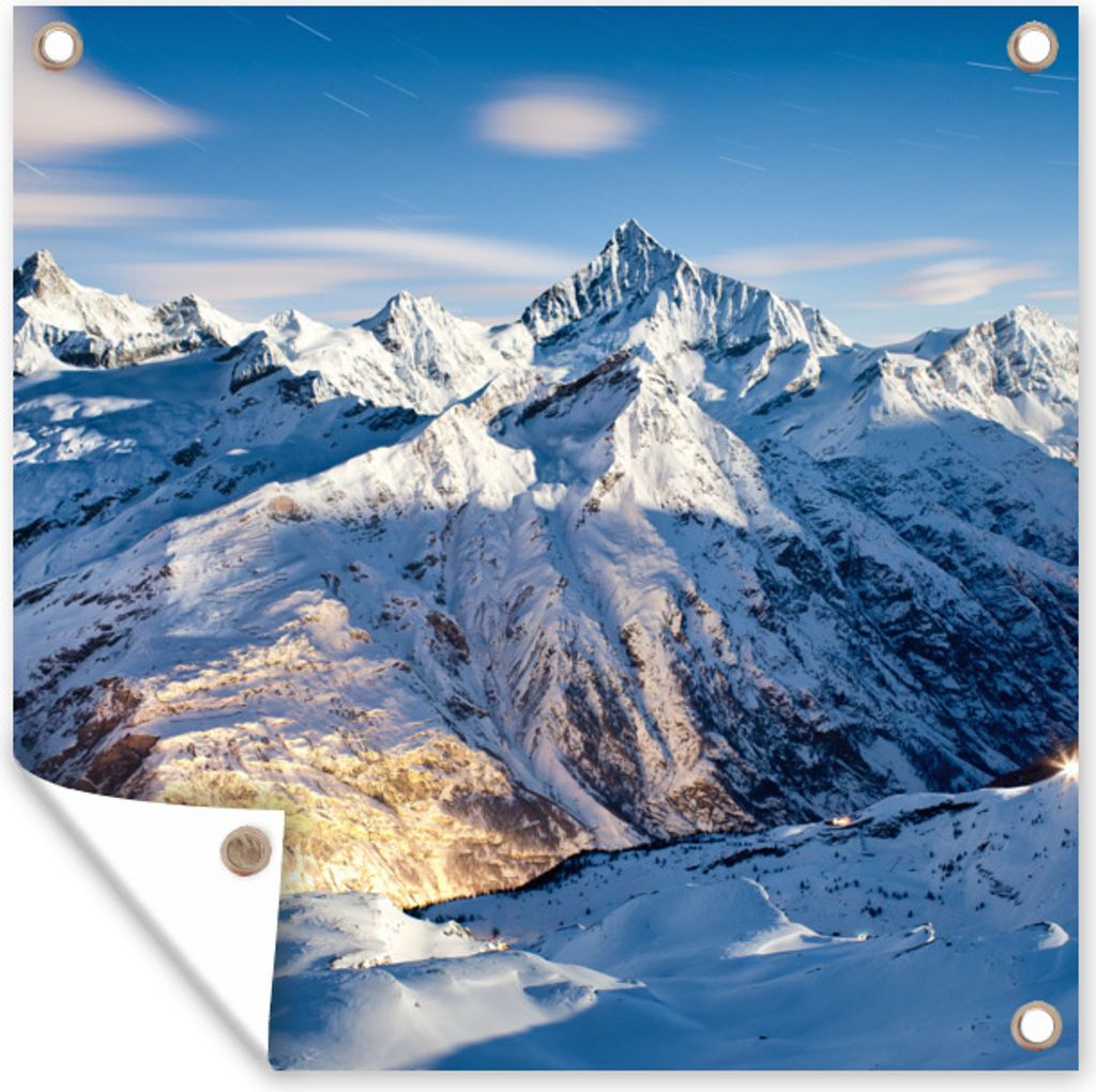MuchoWow 50x50 cm Outdoor-Poster Gartendeko Sichtschutz Garten Poster für den Garten Alpen - Berg - Schnee