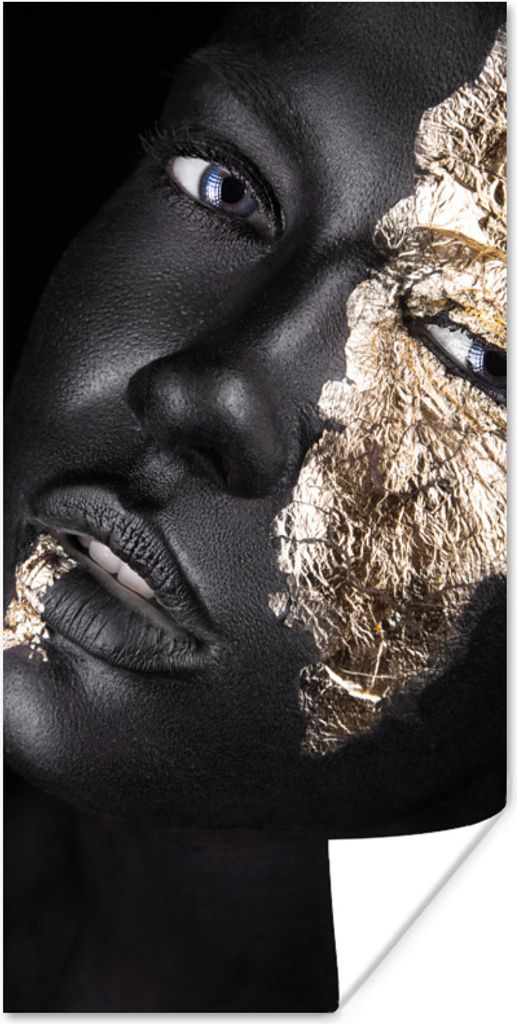 MuchoWow Poster Frau - Gold - Schwarz 75x150 cm - Dekoration für die Wände