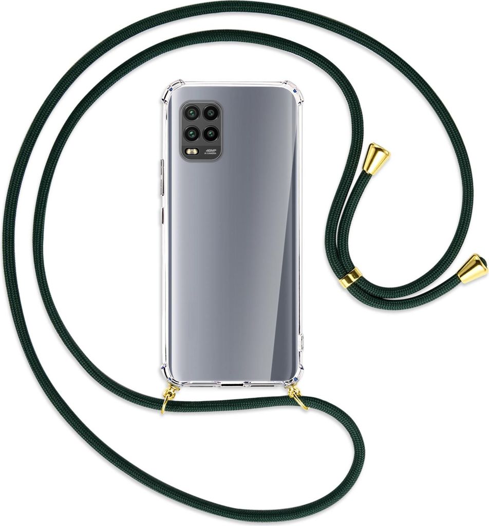 Handykette Backcover-Schutzhülle mit Band (Metall goldfarben) für Xiaomi Mi 10 Lite 5G (Zoom) - dunkelgrün