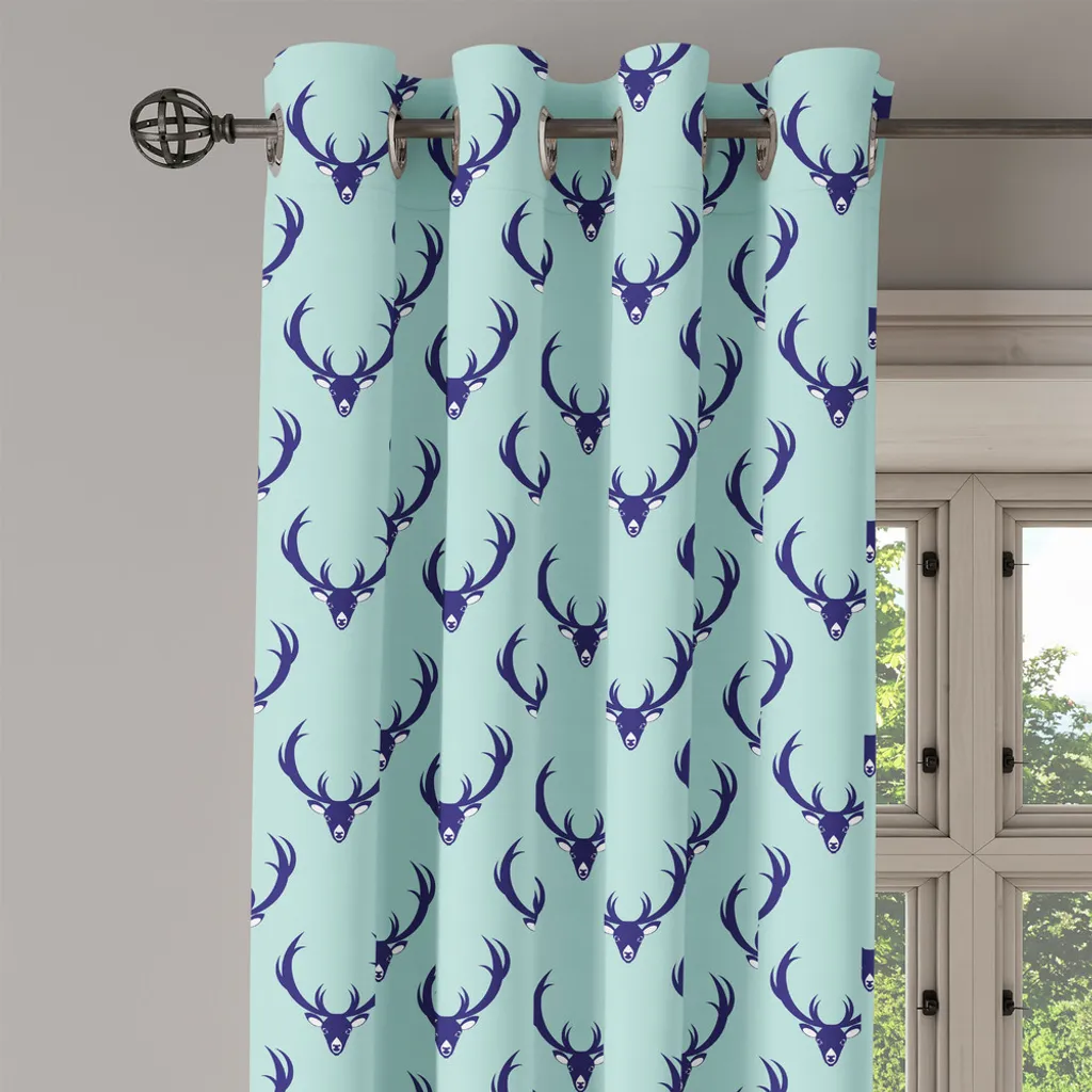 ABAKUHAUS Tenda con occhielli Hirsch, teste di animali della giungla con motivi animali astratti con corna Hipster-animali selvatici, tende decorative a 2 pannelli, 280 cm x 245 cm, Pale Seafoam blu marino - 3