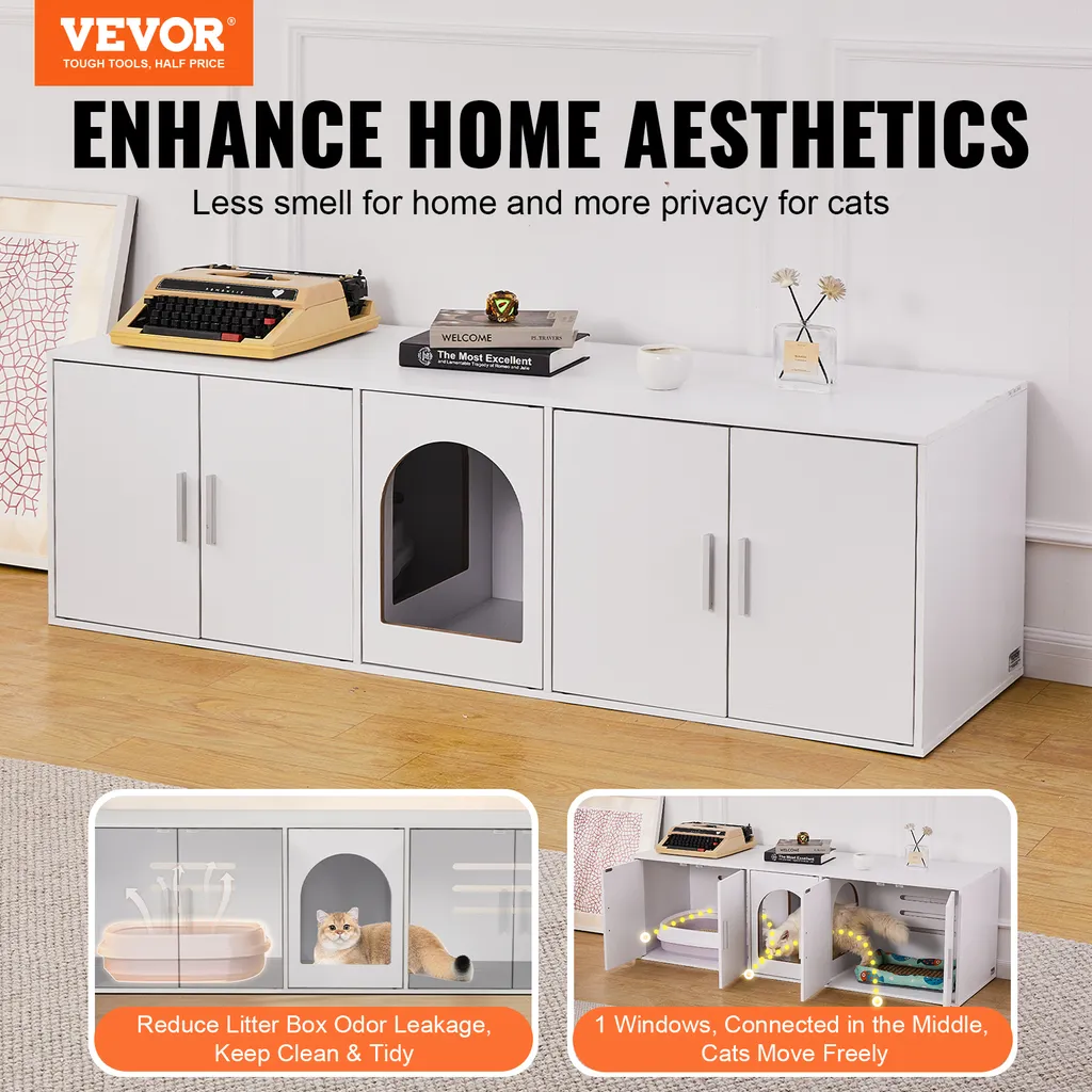 Armoire à litière en bois double compartiment pour chats - 2