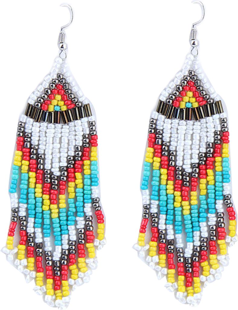Böhmische Damen-Party-Ohrringe mit mehrfarbigen Perlen, baumelnde Statement-Ohrringe, Schmuck-Weiß