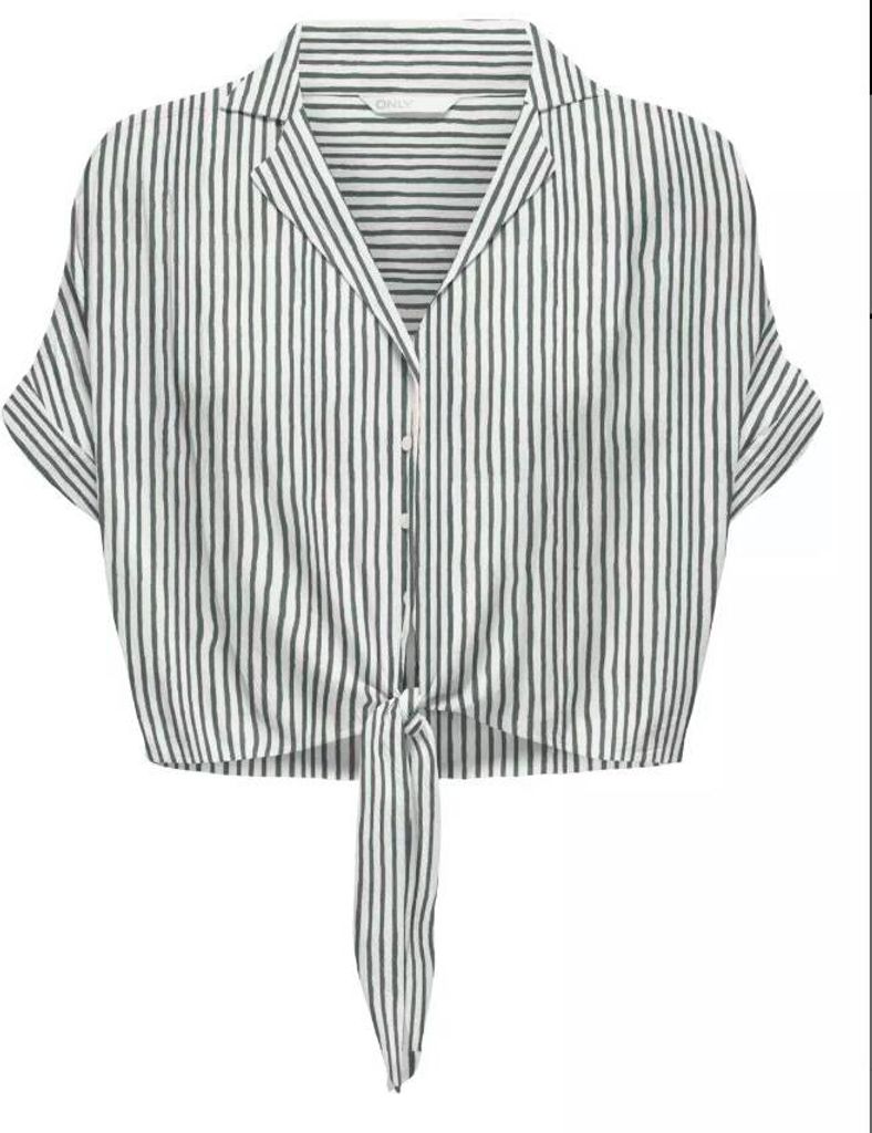 ONLY ONLPAULA LIFE S/S TIE SHIRT WVN NOO Cloud Dancer/BALSAM GREEN XS