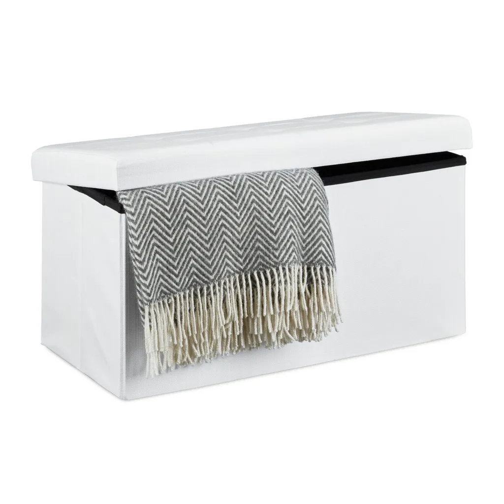 Panca Pieghevole Relaxdays in Lino | Seduta Extra e Contenitore 80L