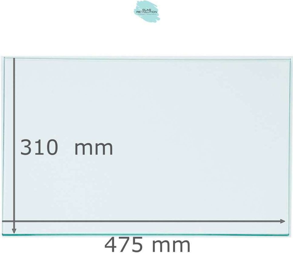 Kühlschrank Einlegeboden - Klarglas 4 mm - eckige Ecken - 475 mm x 310 mm - (89,96 EUR / qm - Mindestbfl. 0,25 qm - Kantenb. 5,35 EUR / lfm)
