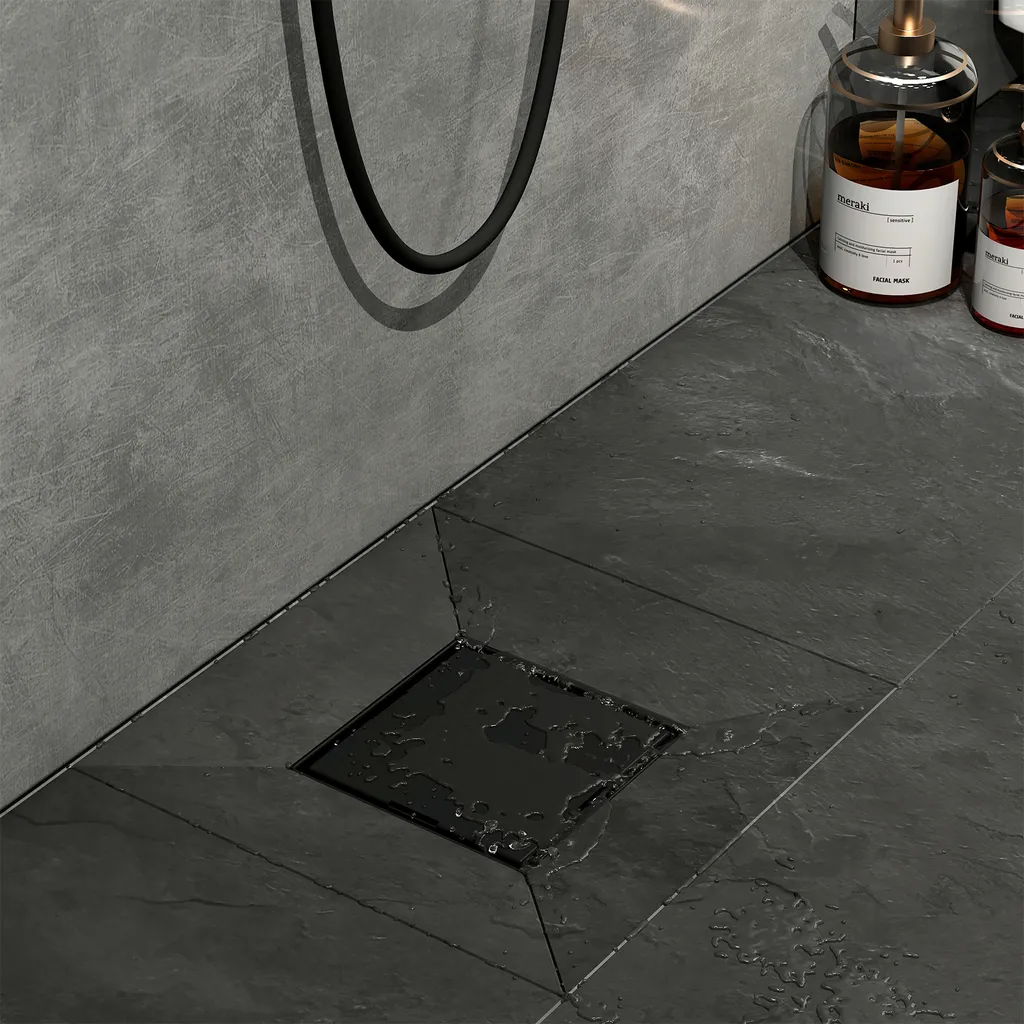 Écoulement de douche italien noir 15cm pour rénovation salle de bain