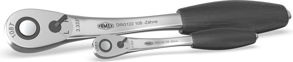 FAMEX 10635 Super Feinzahnknarre Set 1/2" und 1/4" -Antrieb, 108 Zähne