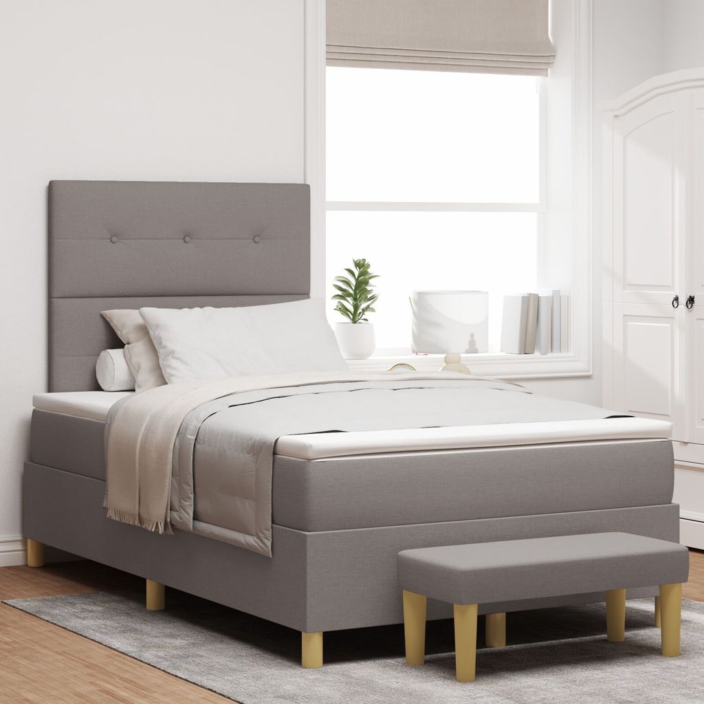 Boxspringbett mit Matratze & Bank Taupe 120x190 cm Stoff, Klassische Betten DesignMöbel Neu