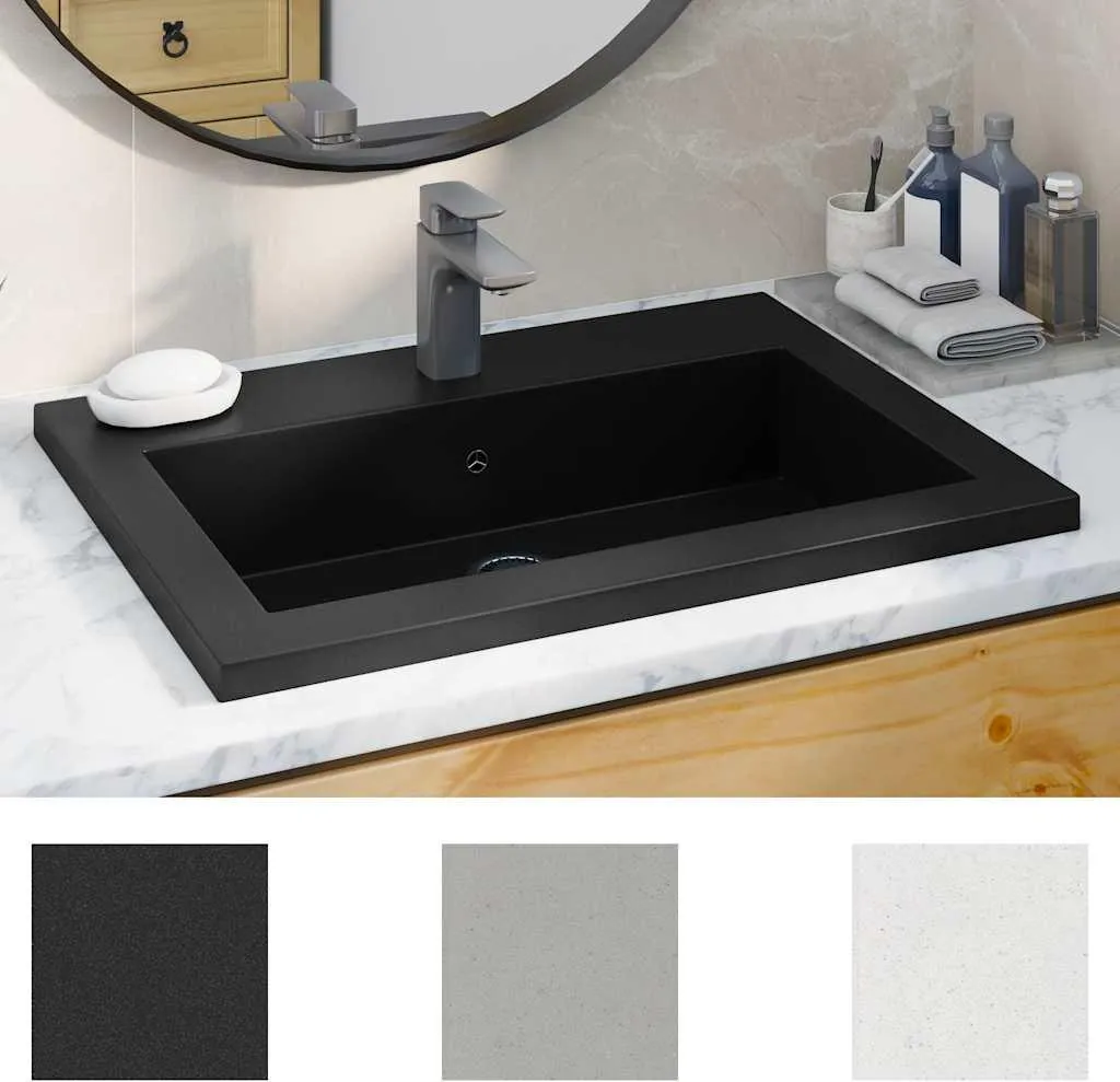Vasque noire en pierre de granit résistante 600x450 mm finition mate chic - 3