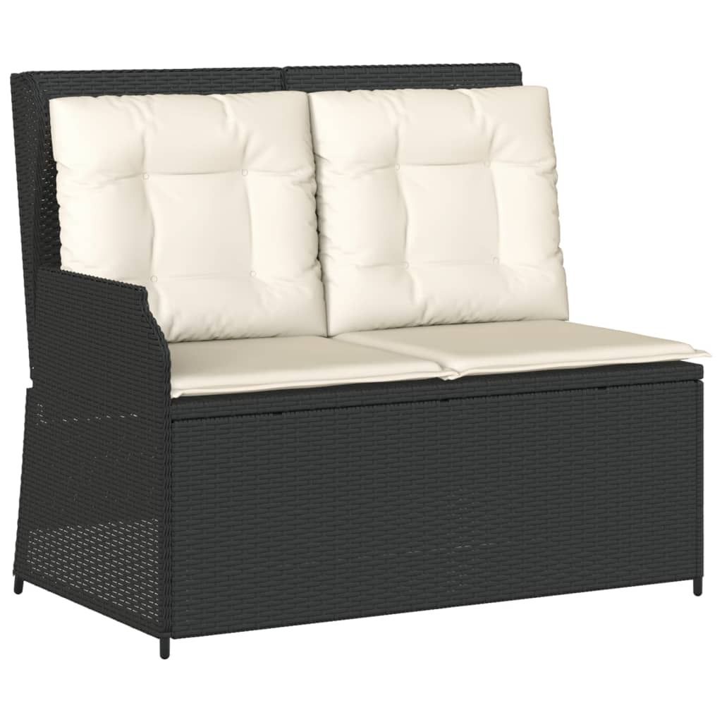 vidaXL Gartenbank Verstellbar mit Kissen Schwarz Poly Rattan