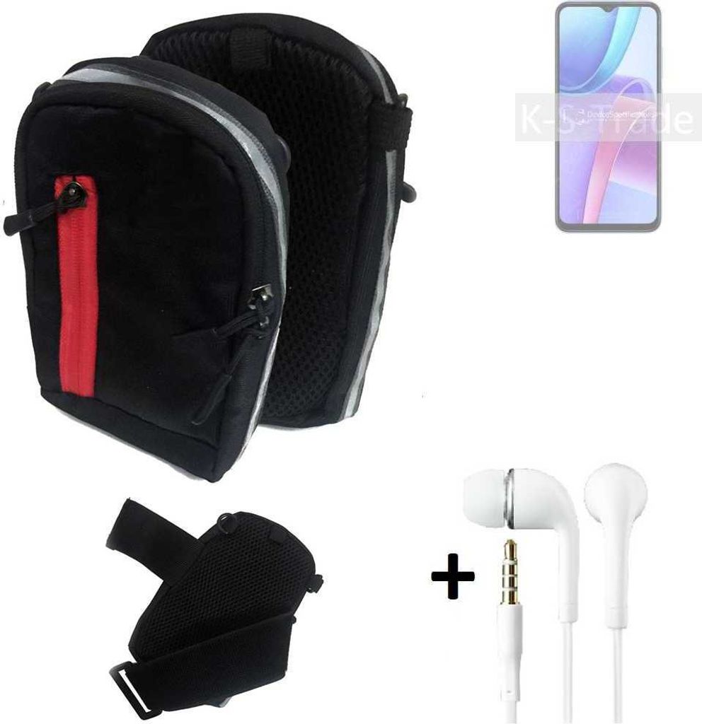 K-S-Trade Outdoor Gürteltasche Holster Umhängetasche + Kopfhörer kompatibel mit Xiaomi Redmi Note 11R schwarz Handy Tasche Case travelbag