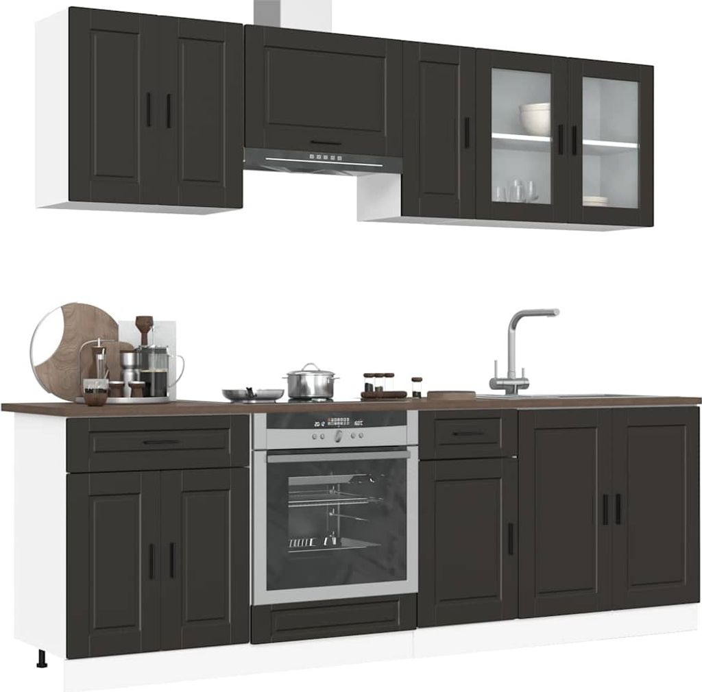 Langlebige 8-tlg. Küchenschrank-Set Kalmar Schwarz Holzwerkstoff - Küchenschränke Möbel8122