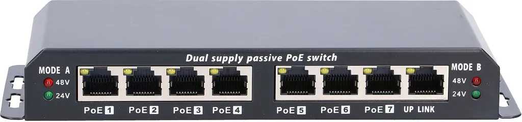 Switch 7 PoE et 1 Uplink Extralink 100Mbps avec alimentation 24V incluse