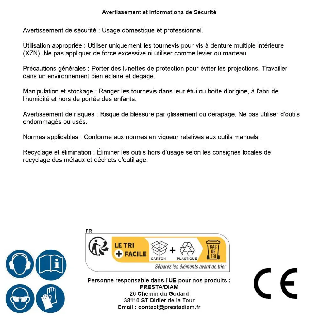 Jeu de 5 Tournevis Denture Multiple XZN D-Work en Acier Chrome Vanadium