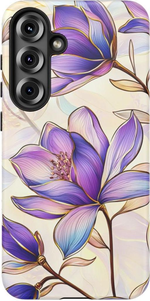 Lila Magnolien im Glasfenster-Stil – Hülle Kompatibel mit Samsung Galaxy S25 Plus