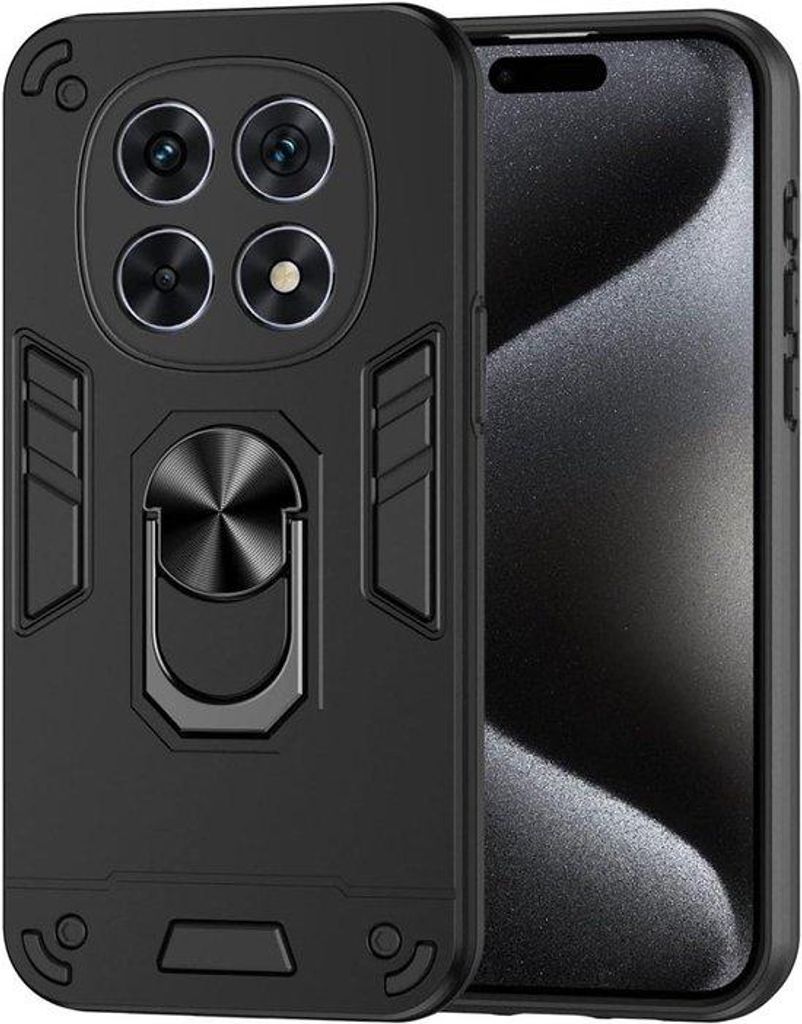 Allecto plus – Stoßfeste Hülle für das Xiaomi Redmi Note 14 Pro 5G, hochwertige Silikon-TPU- und PC-Schutzhülle, schwarz mit Metallring und M...