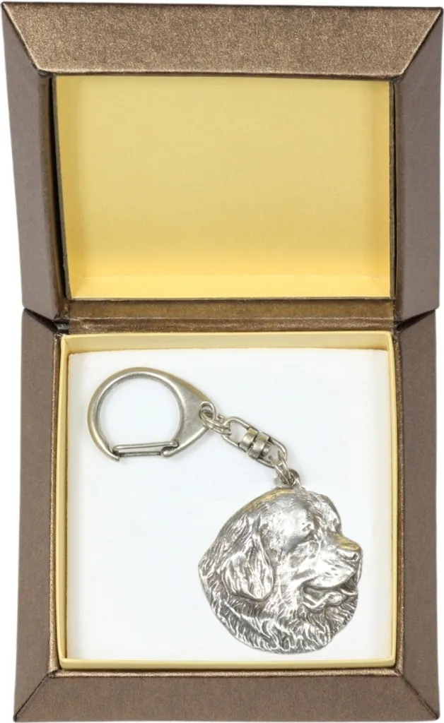 Pendentif pour sac Terre-Neuve en métal argenté et boîte de luxe