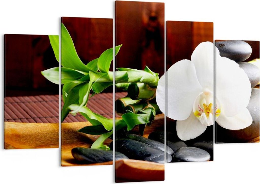 Bild auf Leinwand - Leinwandbild - Bambus Schönheit Dekoration Blume - 150x100cm - Wand Bild - Wanddeko - Leinwanddruck - Bilder - Kunstdruck - Le...