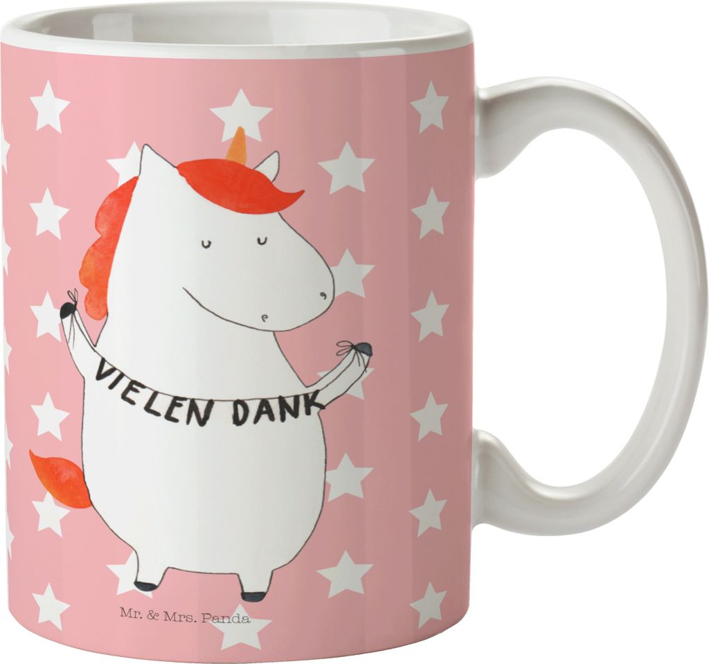 Mr. & Mrs. Panda Kaffeetasse Einhorn Dankeschön - Rot Pastell - Geschenk, Unicorn, Trinkbecher, Danksagung, Vielen Dank, Einhörner, Becher, Teeta...