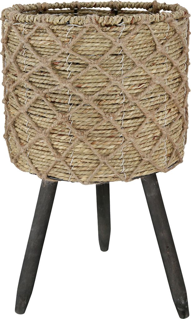 Gilde Korb mit Holzfüßen naturfarben mit 3 schwarzen Füßen H: 45.50 cm Ø 26 cm 50775