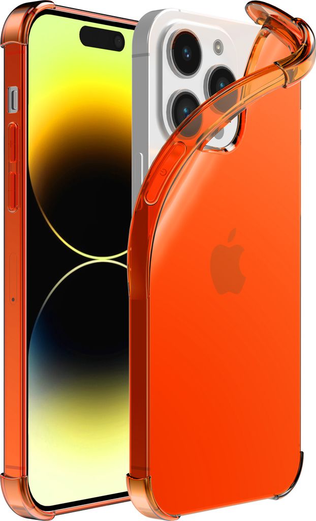 Smartphonica iPhone 14 Pro transparente stoßfeste Silikonhülle mit Bumper - Orange