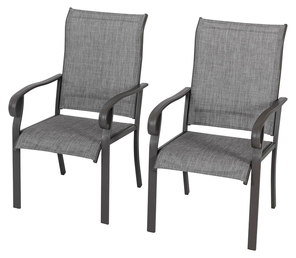 Gartenstühle 2er Set aus Textilene-Gewebe und pulverbeschichtetem Eisen, wetterfester Bistrostuhl für Terrasse und Balkon, Hellgrau