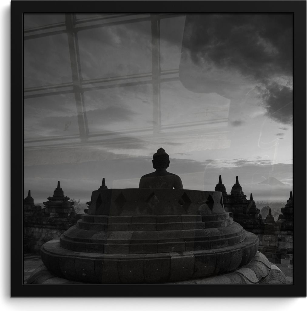 MuchoWow MuchoWow Gerahmtes Poster Indonesien - Architektur - Schwarz und weiß 40x40 cm - Poster mit zchwarzem Bilderrahmen - Mit Rahmen - Wan...