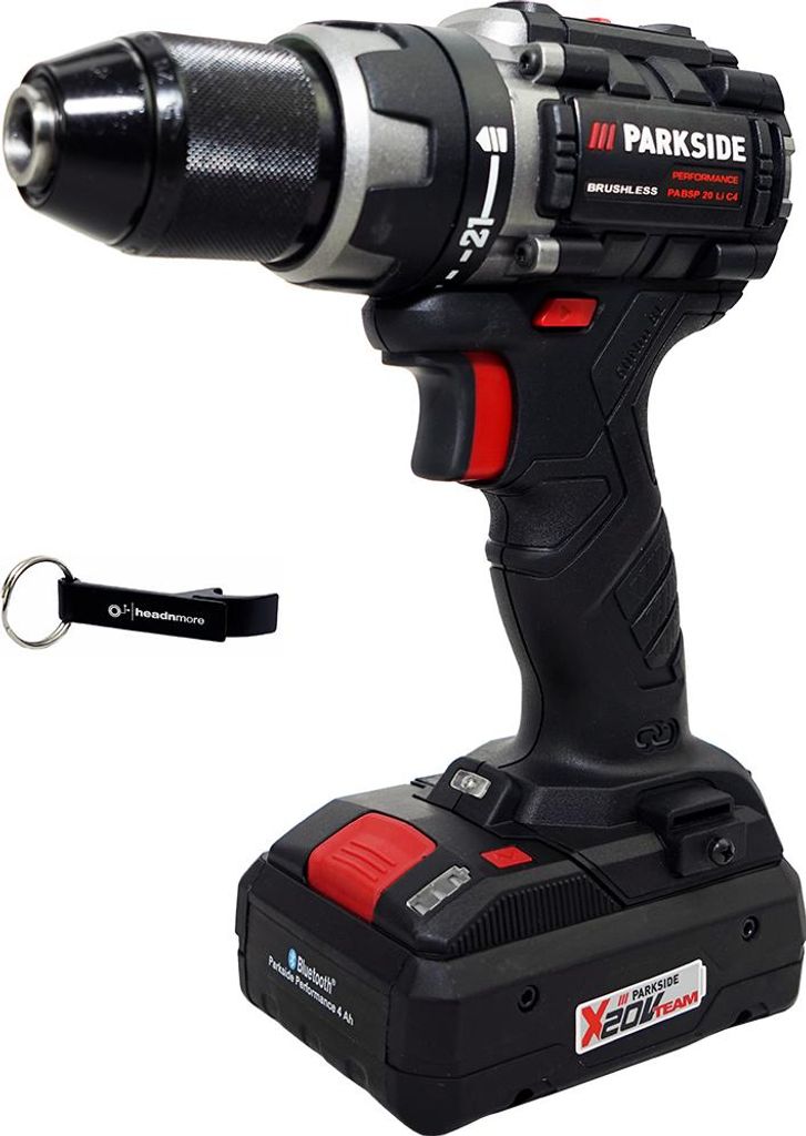 PARKSIDE PERFORMANCE 20V Akku Bohrschrauber PABSP 20 (inkl. 4Ah Smart Akku) + HEADNMORE Schlüsselanhänger im HEADNMORE Bundle