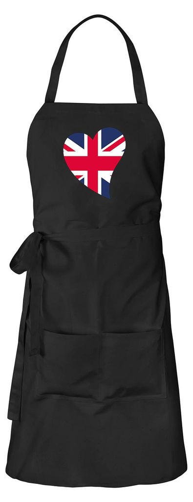 Huuraa Schürze England Flagge Herz Schwarz mit Taschen Baumwolle Kochschürze Geschenkidee