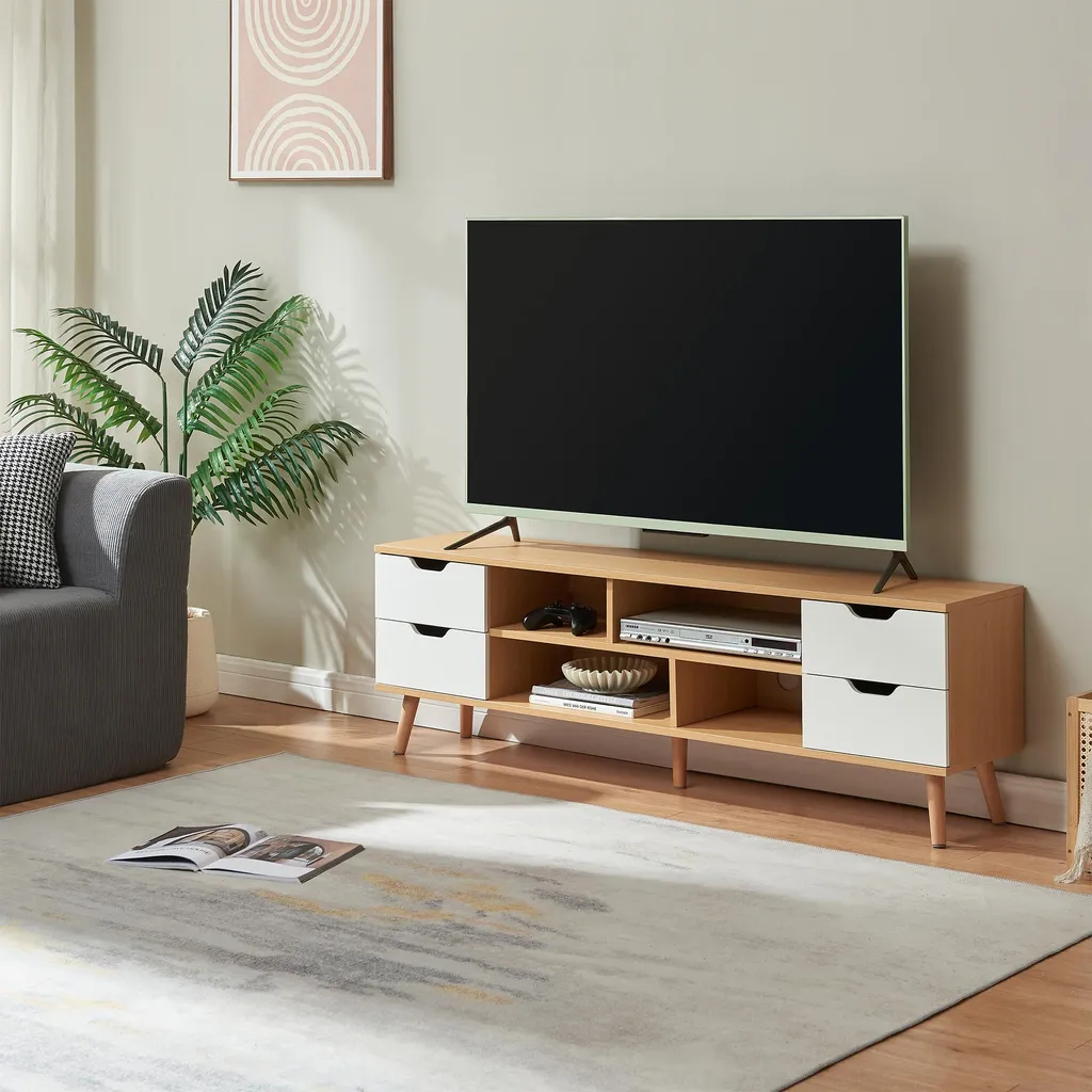 Acquista Mobile TV Bordkak 4 Cassetti 140x30x45cm Rovere Bianco