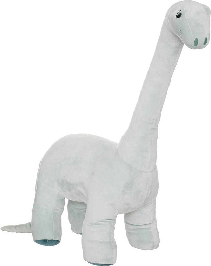A plush toy dinosaur.